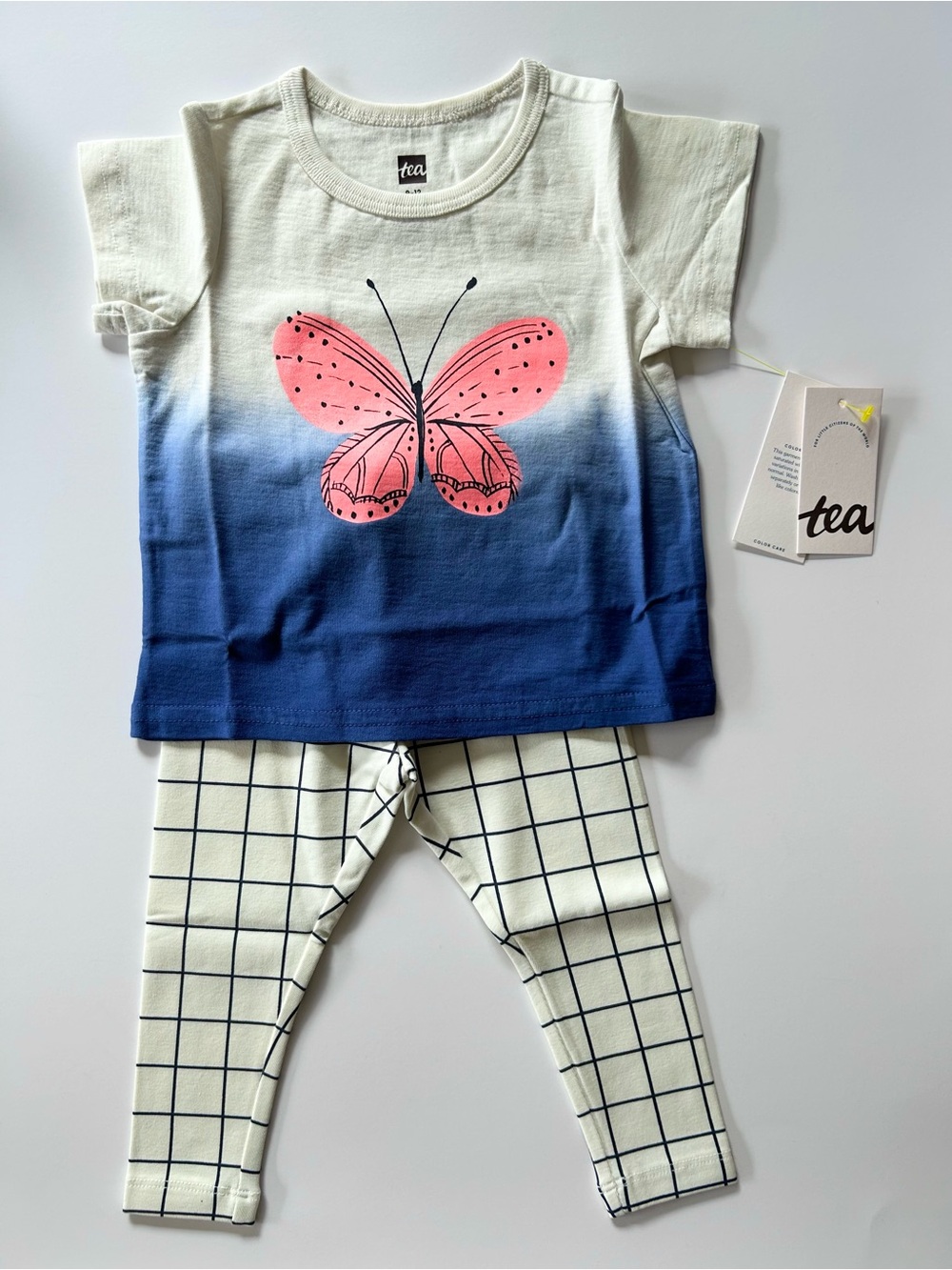 Bundle New Tea Collection Butterfly DipDye SS Tee
& City Grid Legging Sz 9-12 Mo